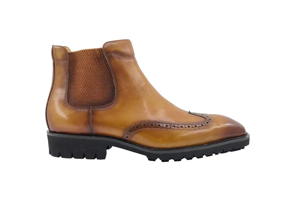 Carrucci Lug Sole Chelsea Boot with Wingtip Toe - 8