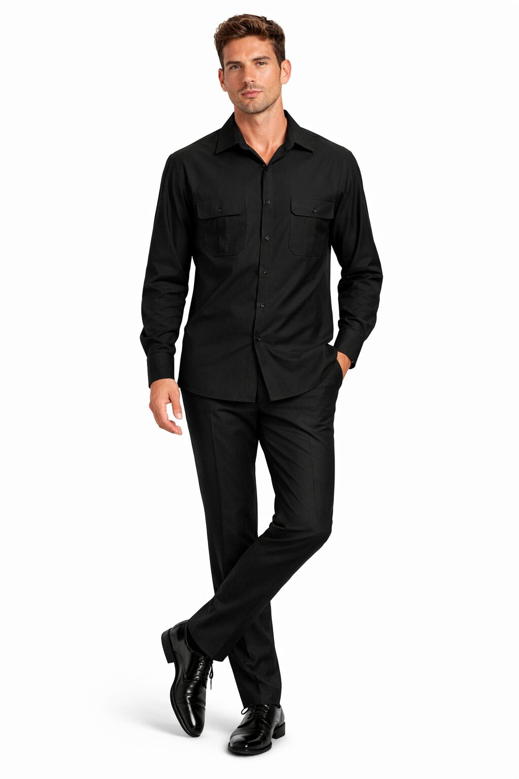 Mens Luxury Black Wool Two-Piece Leisure Walking Suit - Small
