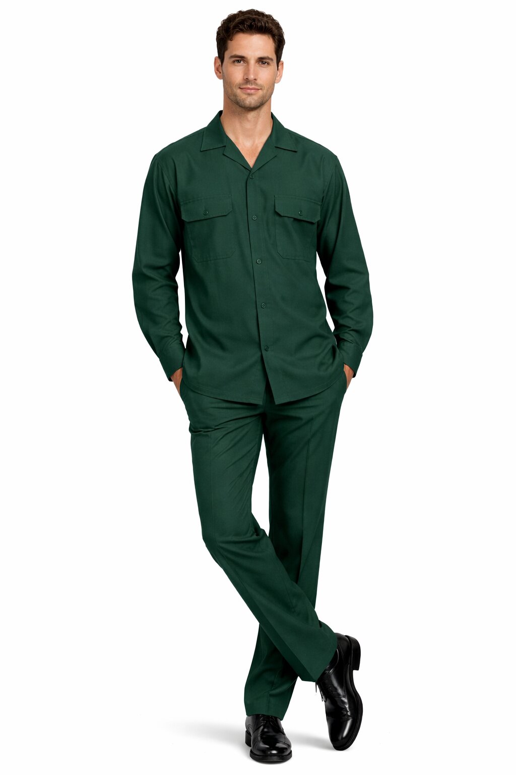 Mens Luxury Hunter Green Wool Two-Piece Leisure Walking Suit - Small