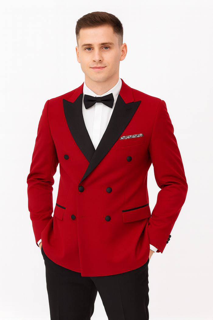 Double Breasted Tuxedo - Velvet Dinner Jacket with Pants in Color Red