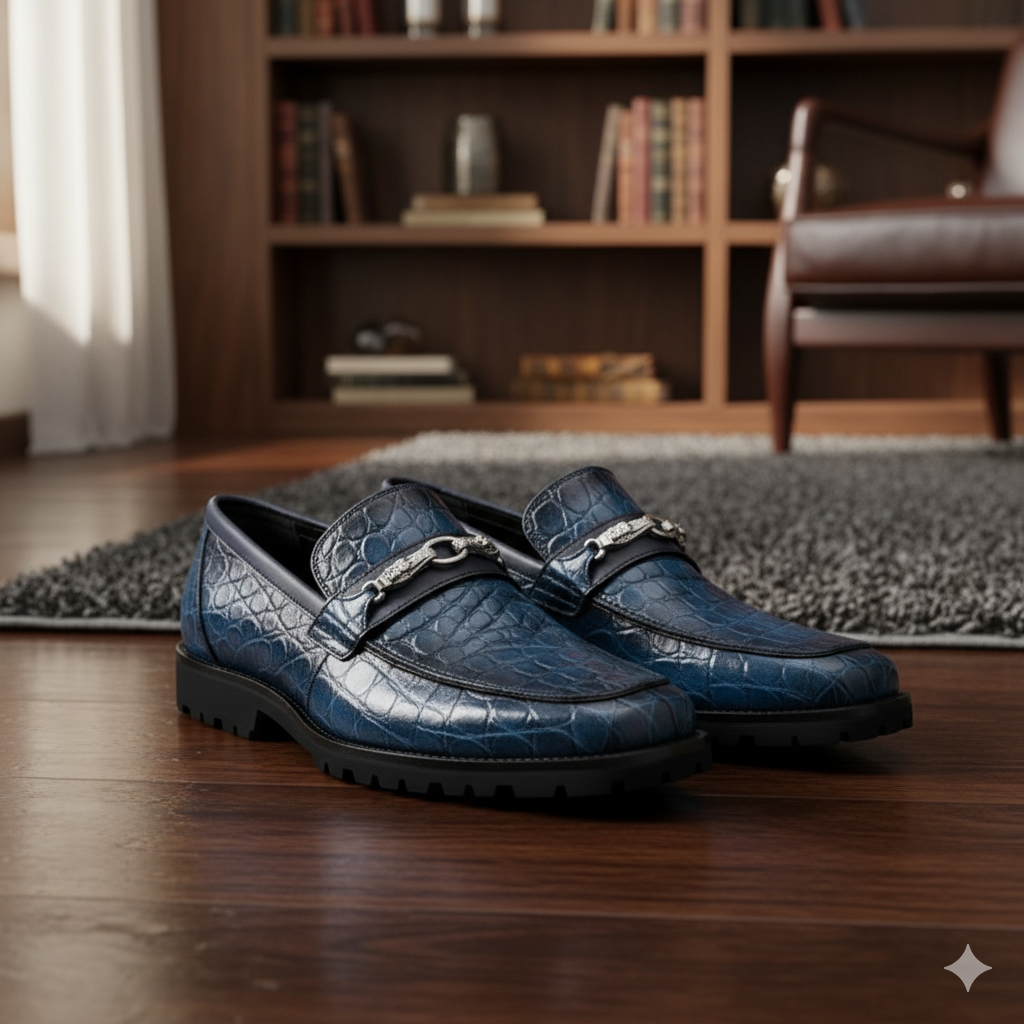 Men's Mauri Casual Alligator Loafers Blue Metal Bit Debonair - 8.5