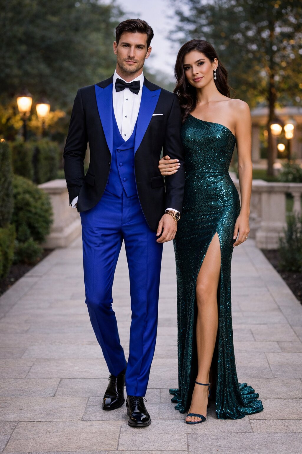 Statement Fashion Tuxedo Suit Mens Royal Two Tone 3 Piece