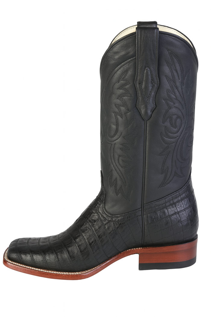 Los Altos Boots Men's Black Caiman Belly Wide Square Toe Boots-New Designer Collection