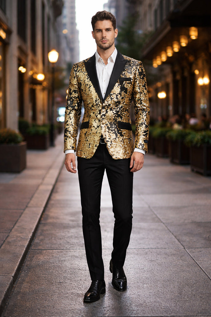 Sequin Tuxedo - Mens Blazer - Gold Dinner Jacket - Shiny Tuxedo Jacket