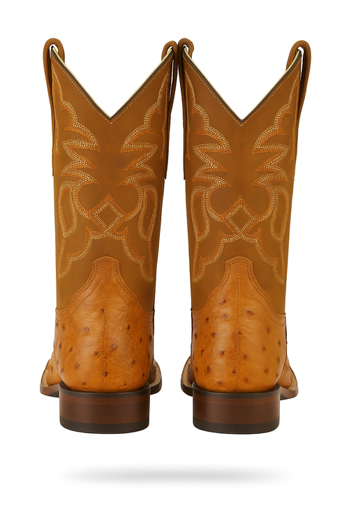 Men's Los Altos Ostrich Skin Wide Square Toe Boots - B-New Designer Collection