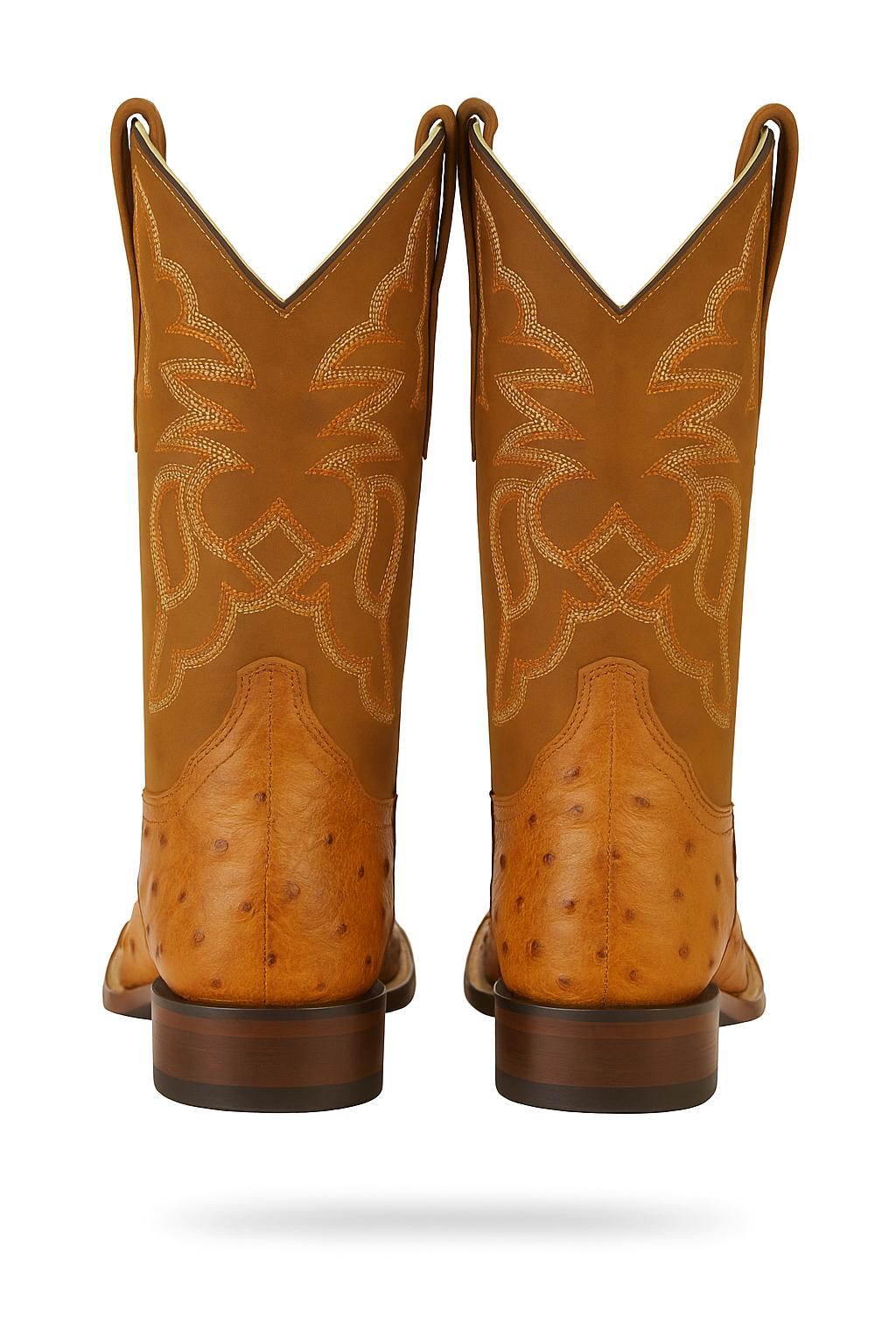 Men's Los Altos Ostrich Skin Wide Square Toe Boots - B-New Designer Collection - Amber