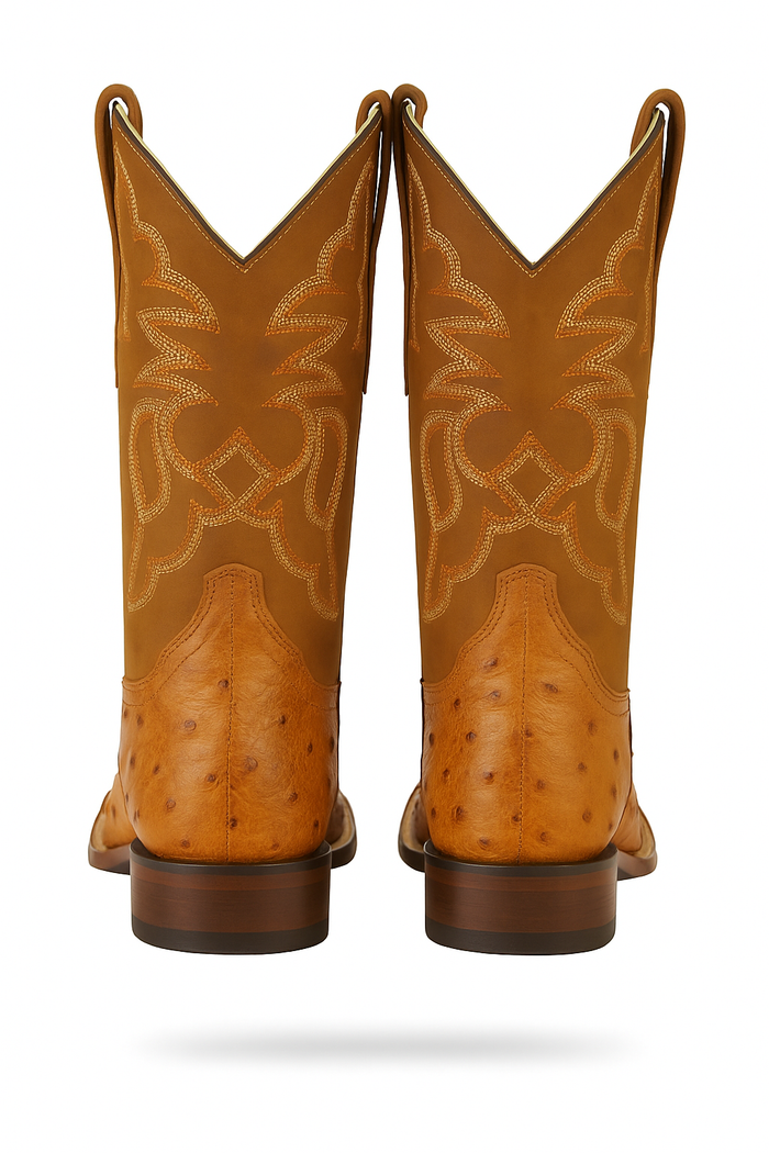 Men's Los Altos Ostrich Skin Wide Square Toe Boots - B-New Designer Collection