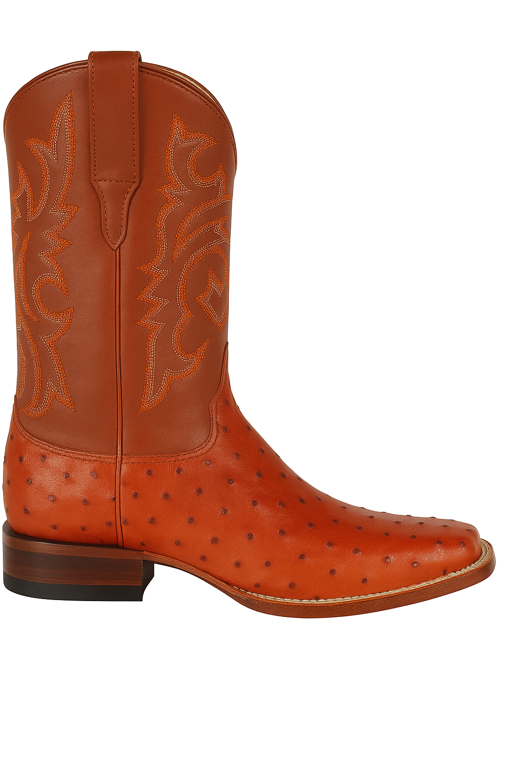 Men's Los Altos Ostrich Skin Wide Square Toe Boots - B-New Designer Collection - Amber