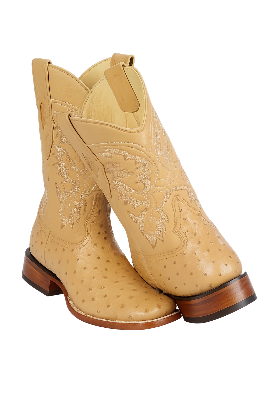 Men's Los Altos Ostrich Skin Wide Square Toe Boots - B-New Designer Collection - Amber
