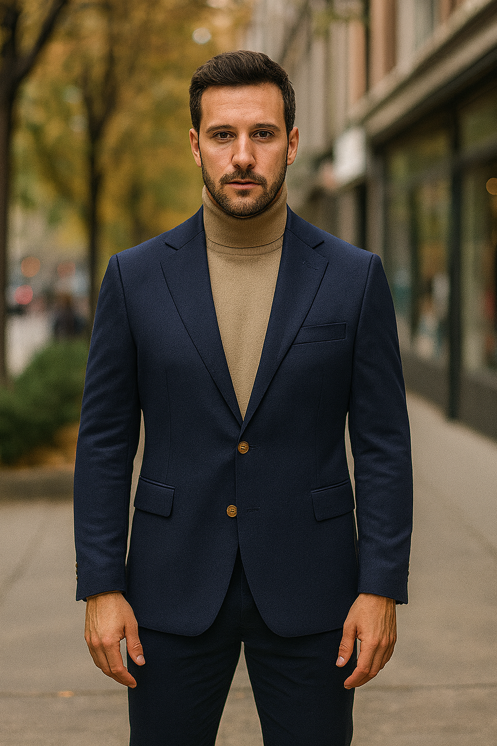 Mens Two Button Navy Cashmere Jacket with Notch Lapel - 36 Short