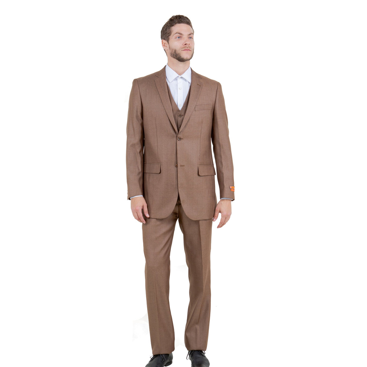 Toast Textured Solid 3-Piece Modern Fit Suit by Tazzio - M158