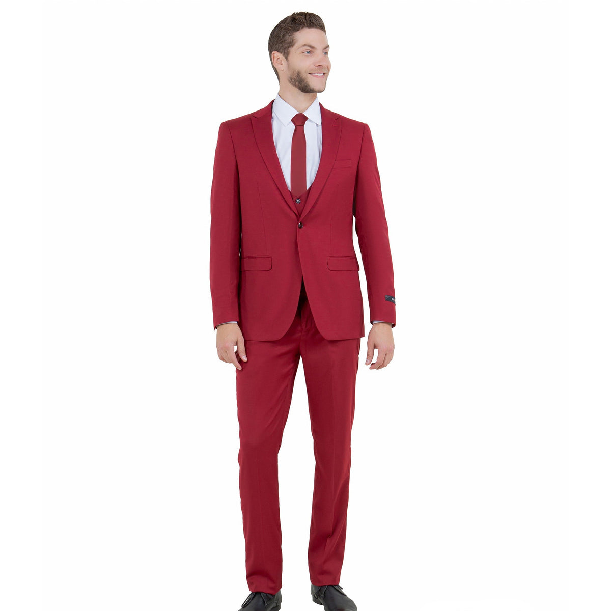 Cherry Red 3-Piece Ultra Slim Fit Suit by Tazio - M255US