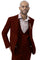 Mens Modern Two Button Vested Peak Lapel Suit with Double Breasted Vest in Burgundy