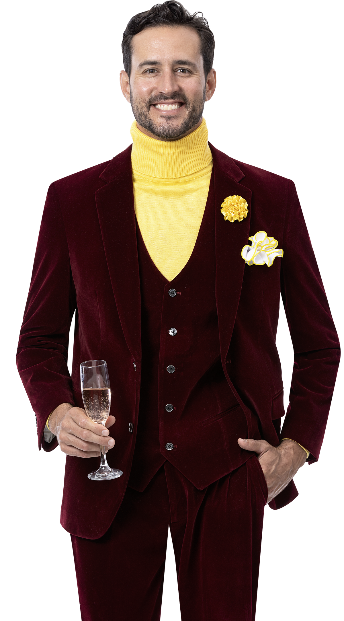 Velvet 3-Piece Regular Fit Fashion Suit - Wine