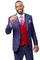 Men's Modern Fit Peak Lapel Contrasting Vest Suit in Navy Blue & Red Windowpane Plaid