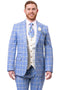 Men's Modern Fit Peak Lapel Contrasting Vest Suit in Light Blue Windowpane Plaid