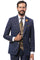 Men's Modern Fit Double Windowpane Plaid Suit with Paisley Vest in Navy Blue