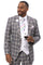 Men's Two Button Windowpane Plaid Suit in Grey with Double Breasted White Paisley Vest
