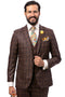 Men's Moder Fit Vested Suit in Dark Brown Windowpane Plaid