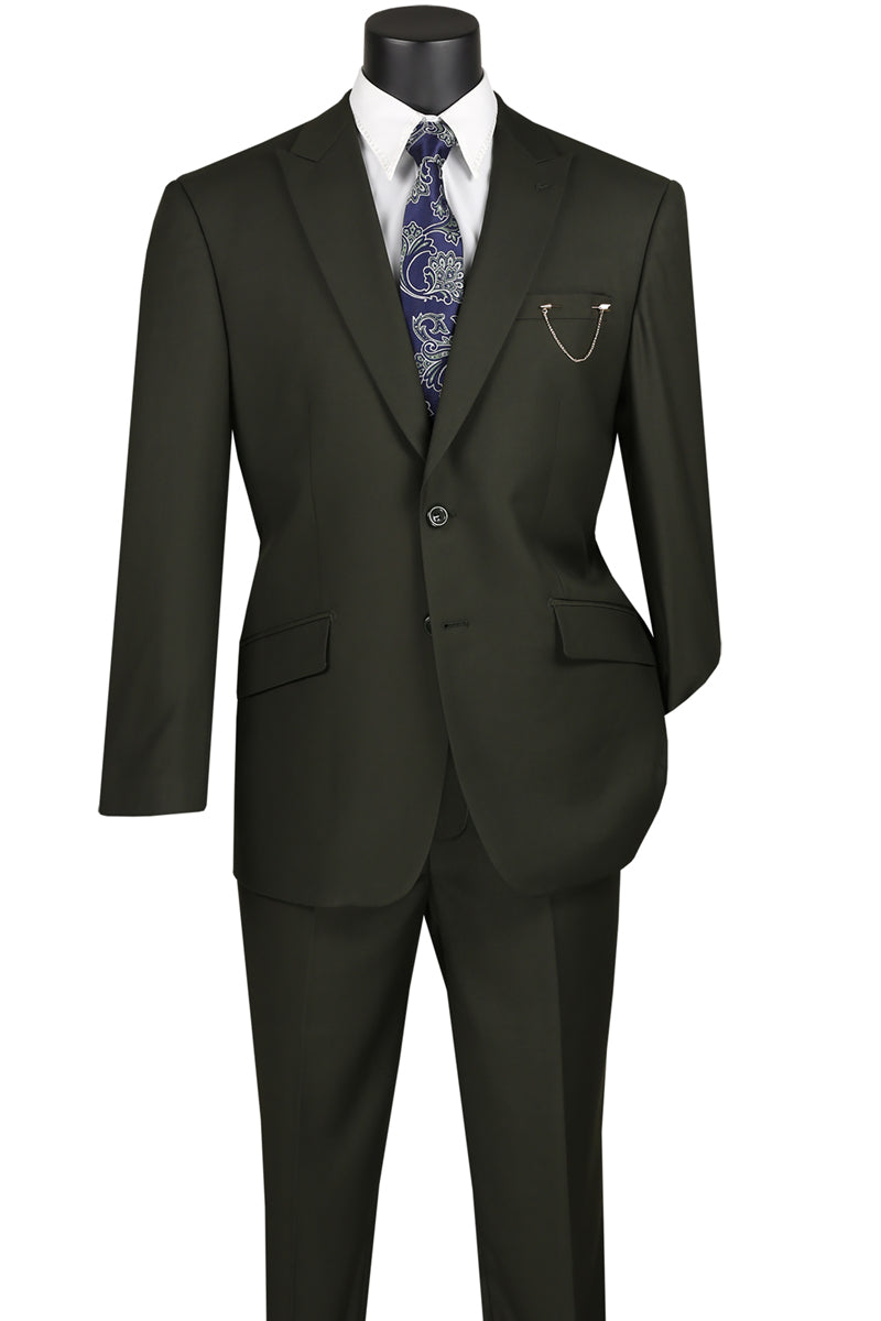 Olive Modern Fit 2 Piece Suit Textured Solid with Peak Lapel - Olive