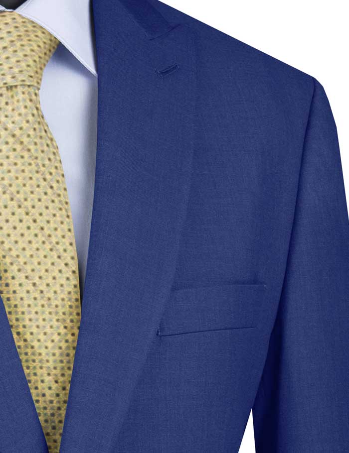 Blue Modern Fit 2 Piece Suit Textured Solid with Peak Lapel - Blue