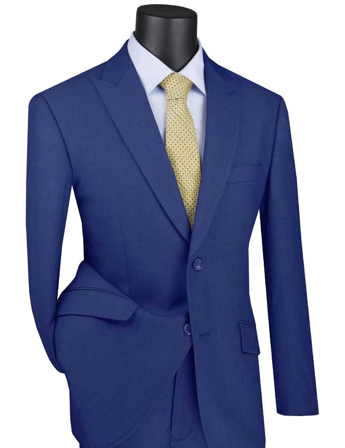 Blue Modern Fit 2 Piece Suit Textured Solid with Peak Lapel - Blue