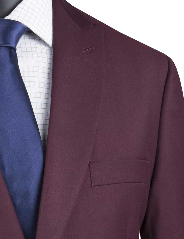 Maroon Modern Fit 2 Piece Suit Textured Solid with Peak Lapel - Maroon