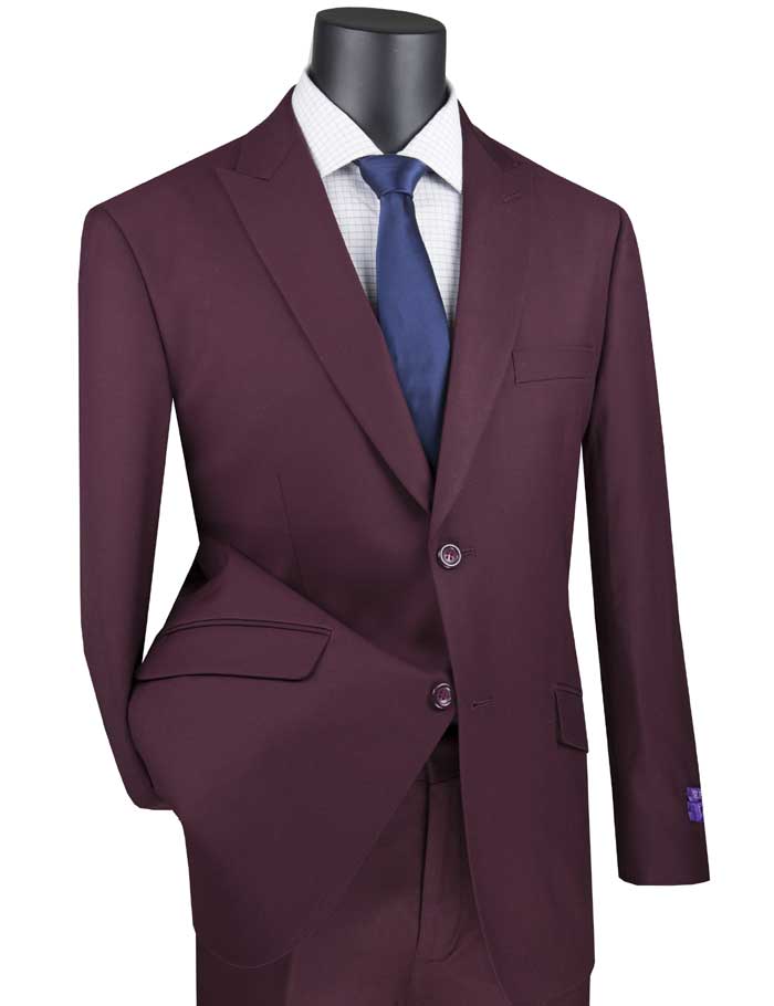 Maroon Modern Fit 2 Piece Suit Textured Solid with Peak Lapel - Maroon