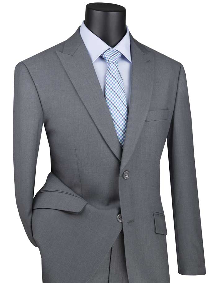 Medium Gray Modern Fit 2 Piece Suit Textured Solid with Peak Lapel - Medium Gray