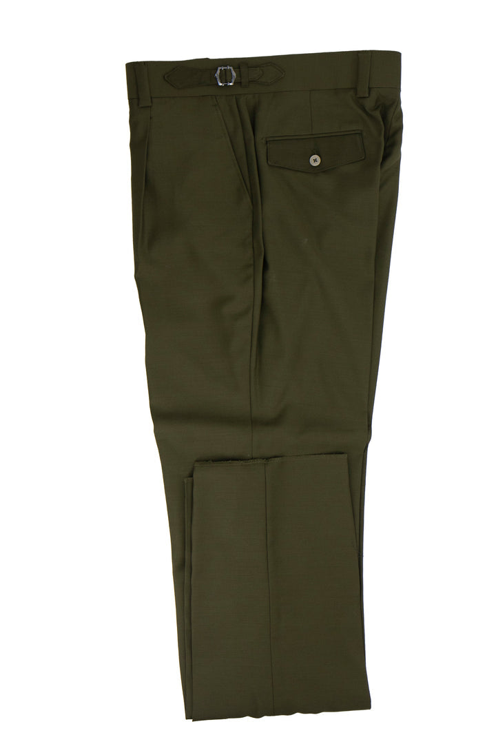 Tiglio Luxe Olive Semi-Wide Leg Wool Marbella Dress Pants - 32