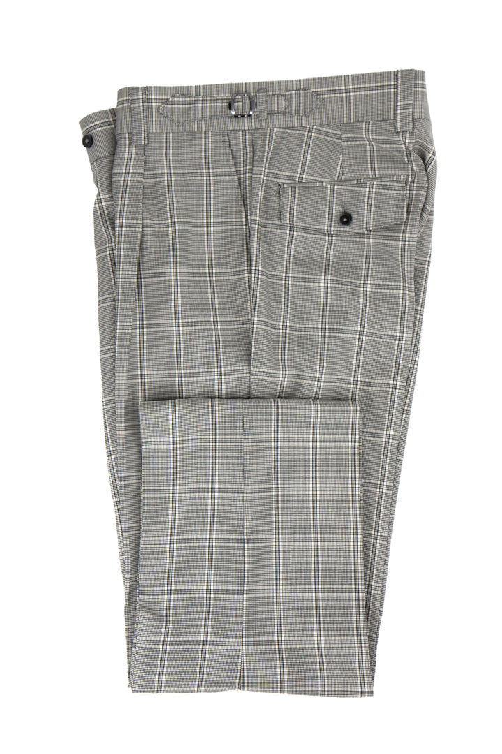 Tiglio Luxe Black and White Houndstooth with Windowpane Semi-Wide Leg Wool Marbella Dress Pants TL4225 - 34