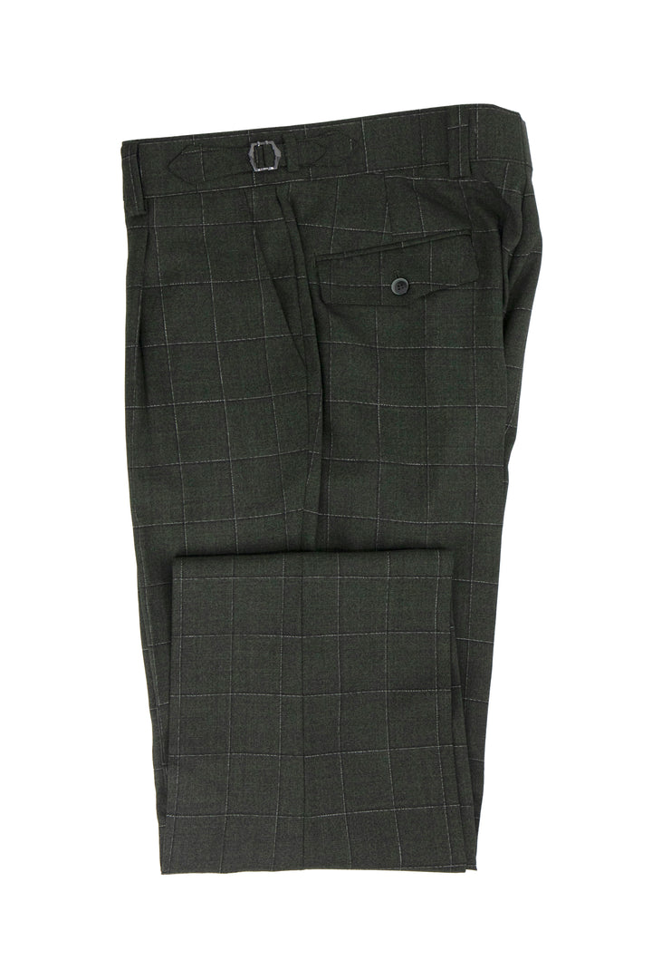 Tiglio Luxe Heather Green with Windowpane Semi-Wide Leg Wool Marbella Dress Pants TL5111 - 32