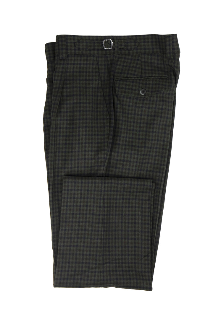 Tiglio Luxe Dark Green with Navy Check Semi-Wide Leg Wool Marbella Dress Pants TL5546 - 30