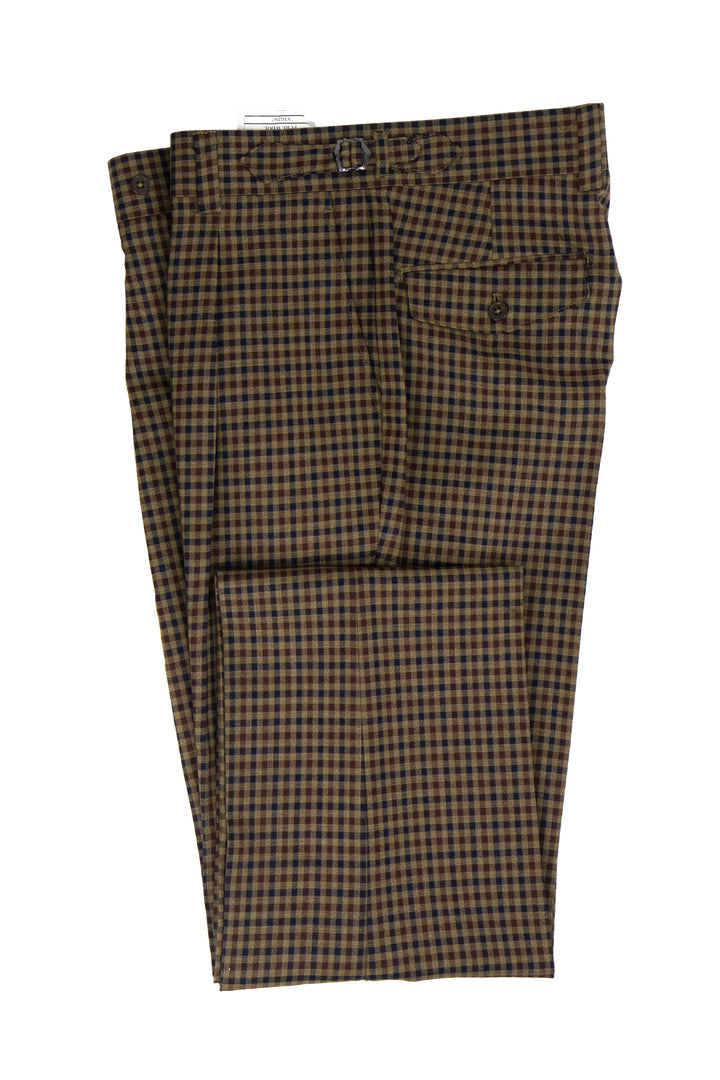 Tiglio Luxe Camel with Navy Check Semi-Wide Leg Wool Marbella Dress Pants TL5547 - 32