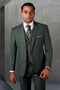 Men's Designer Two Button Wool Suit in Hunter Green with Micro Plaid Double Breasted Vest