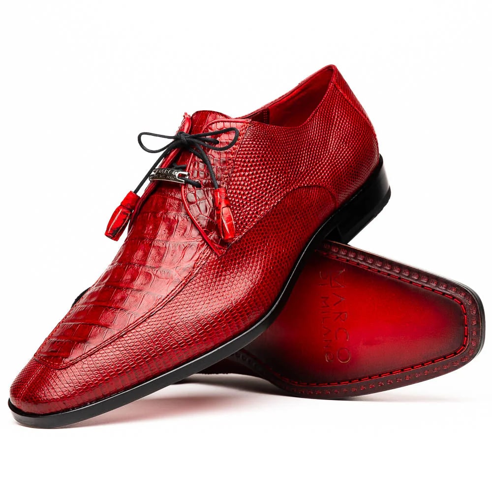 Marco Di Milano Merida Red Oxfords Lizard & Caiman Crocodile Shoes - 8