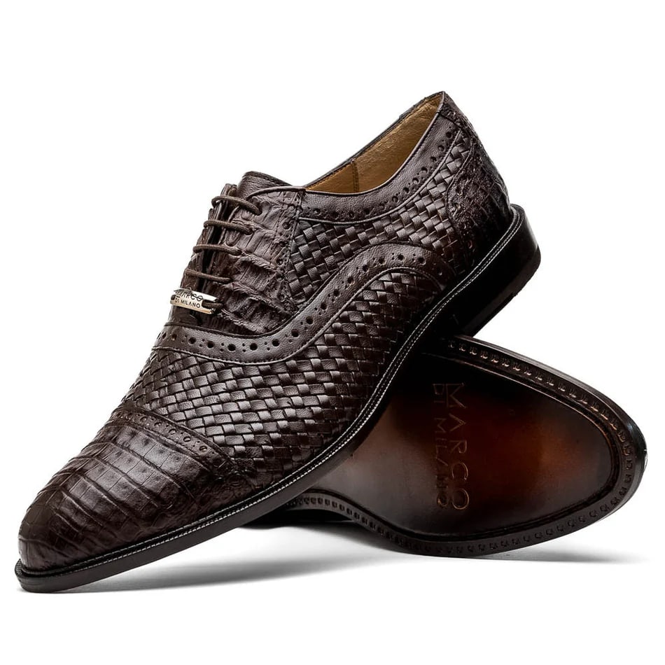 Marco Di Milano John Men's Shoes Exotic Caiman Crocodile / Woven Leather Dress Oxfords - 6