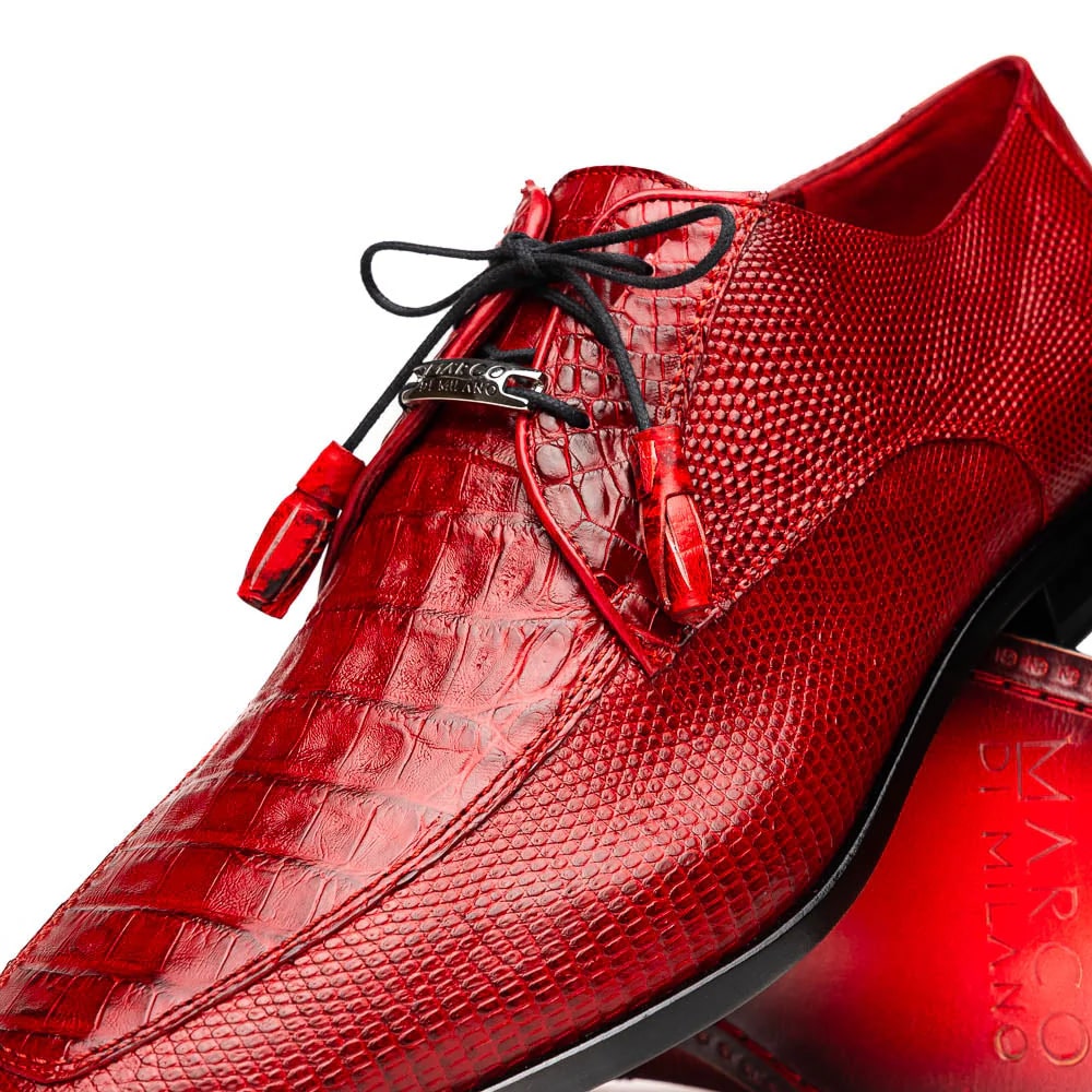 Marco Di Milano Merida Red Oxfords Lizard & Caiman Crocodile Shoes - 8