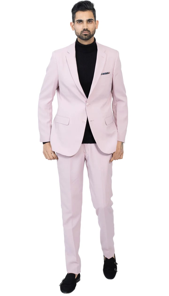 Paul Lorenzo Mens Pale Mauve Slim Fit 2 Piece Suit - 38 Short Jacket+32 Waist Adjustable 28to34)(Height: 5 4 to5 7 )(Neck  15-16.5)S-M)