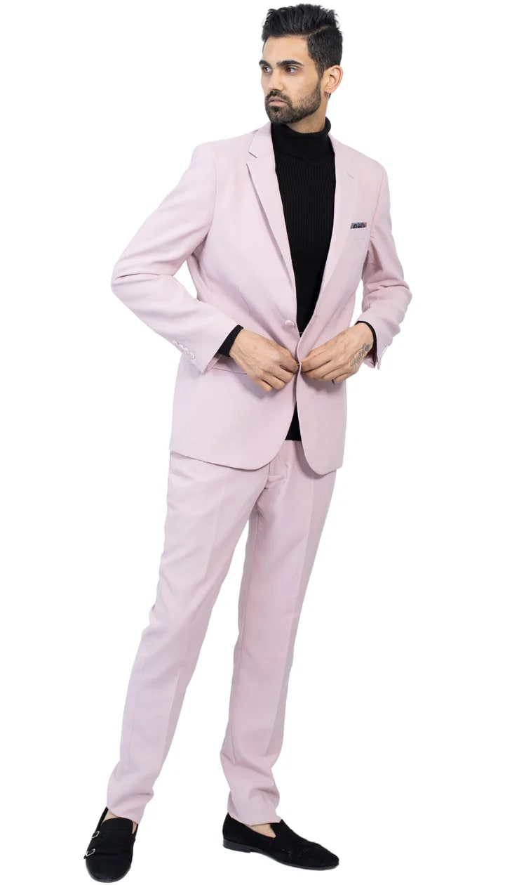 Paul Lorenzo Mens Pale Mauve Slim Fit 2 Piece Suit - 38 Short Jacket+32 Waist Adjustable 28to34)(Height: 5 4 to5 7 )(Neck  15-16.5)S-M)