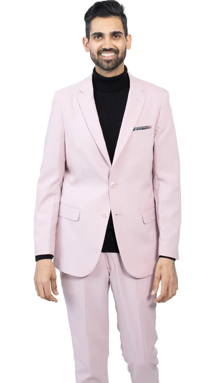 Paul Lorenzo Mens Pale Mauve Slim Fit 2 Piece Suit - 38 Short Jacket+32 Waist Adjustable 28to34)(Height: 5 4 to5 7 )(Neck  15-16.5)S-M)