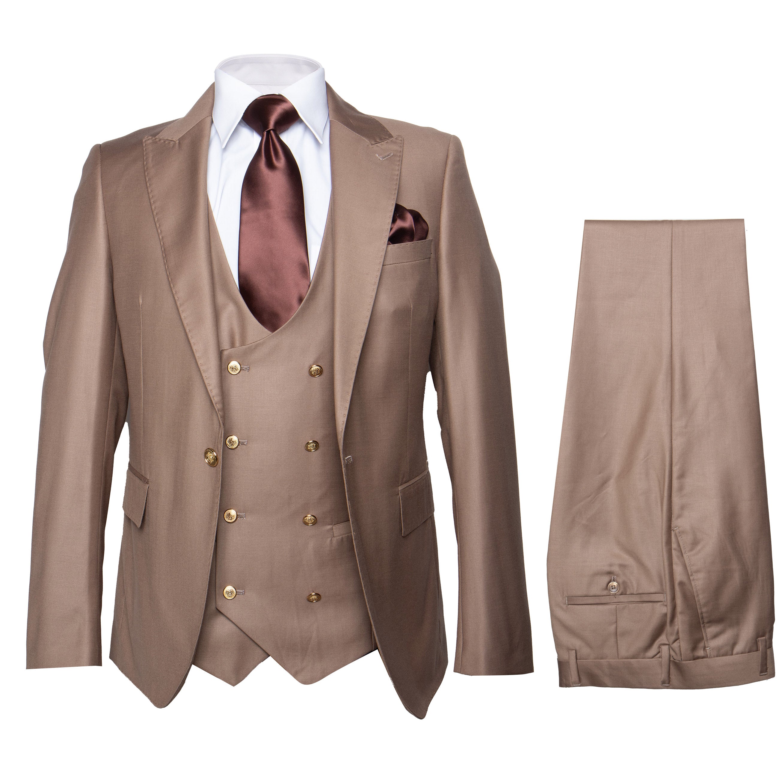 Men’s Modern Formal Suit – Rossi Man Max Slim Fit 3-Piece in Solid Mocha | RM1172 - 34R