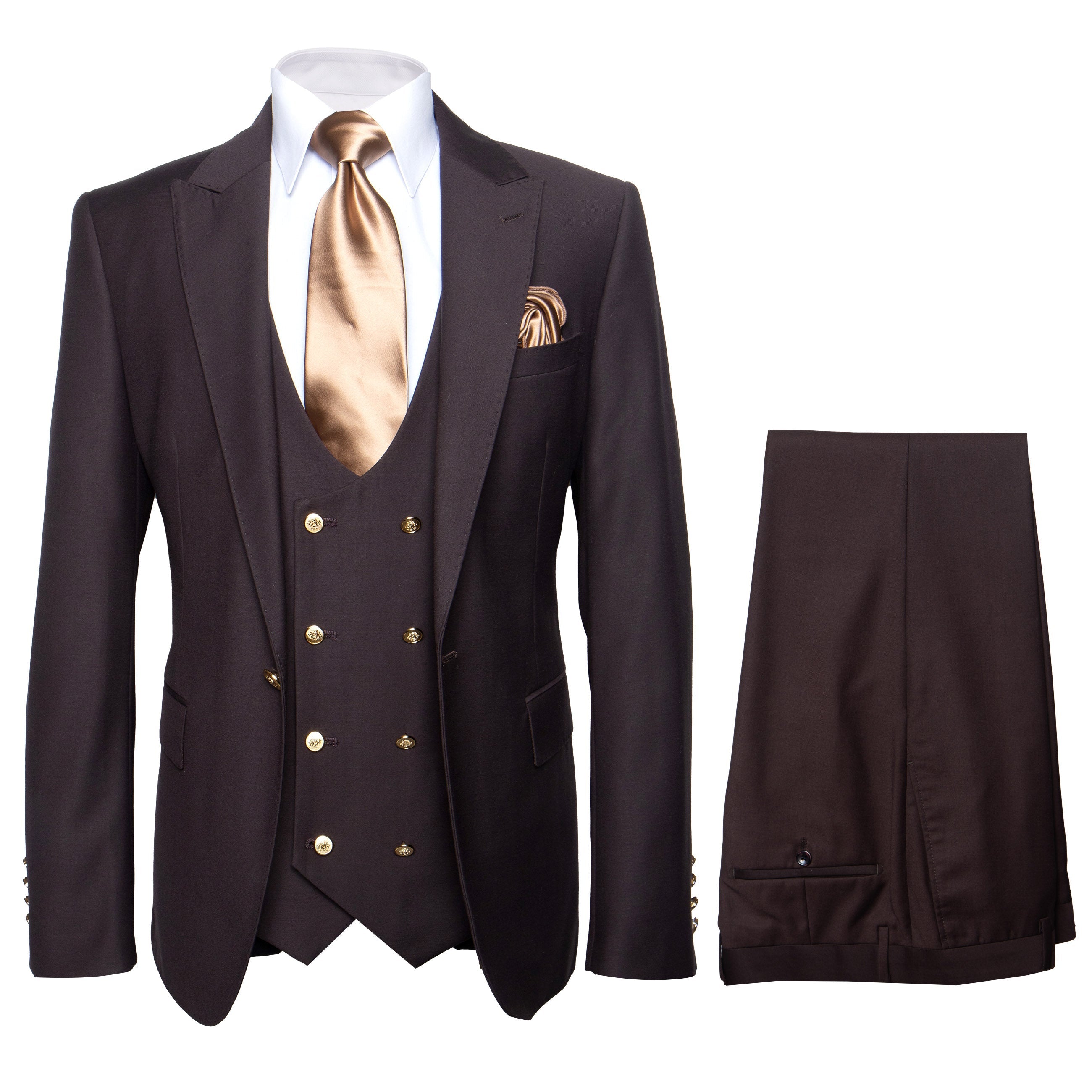Chocolate Brown Slim Fit Suit – Rossi Man Max 3-Piece Formal Set-New Designer Collection - 34R