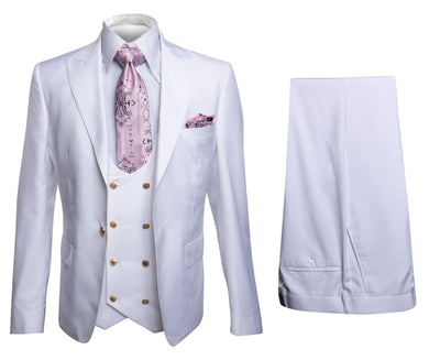 Rossi Man MAX RM1374 Slim Fit 3-Piece Suit â€“ Elegant Solid White Formalwear for Men