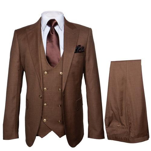 Rossi Man Max RM1392 Slim Fit 3-Piece Mens Suit in Solid Brown