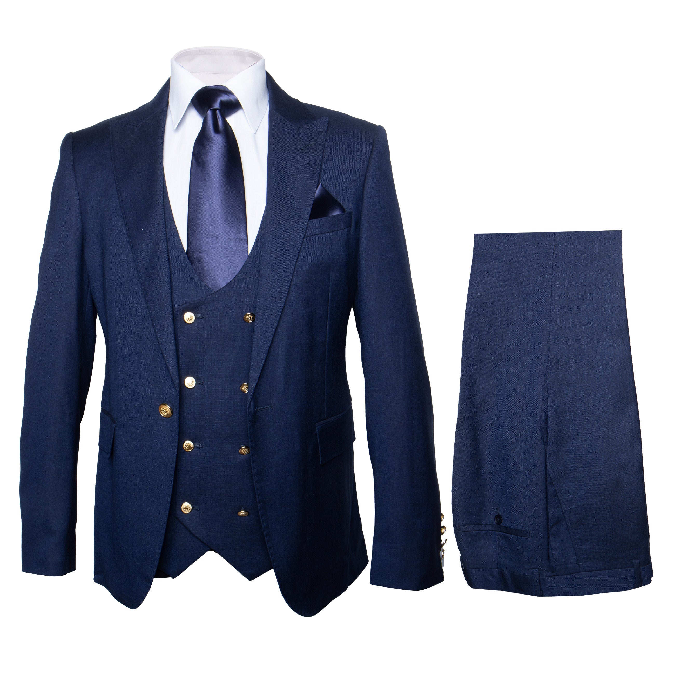 Modern 3-Piece Suit for Men – Rossi Man Max Tailored Slim Fit in Solid Navy | RM1393 - 34R
