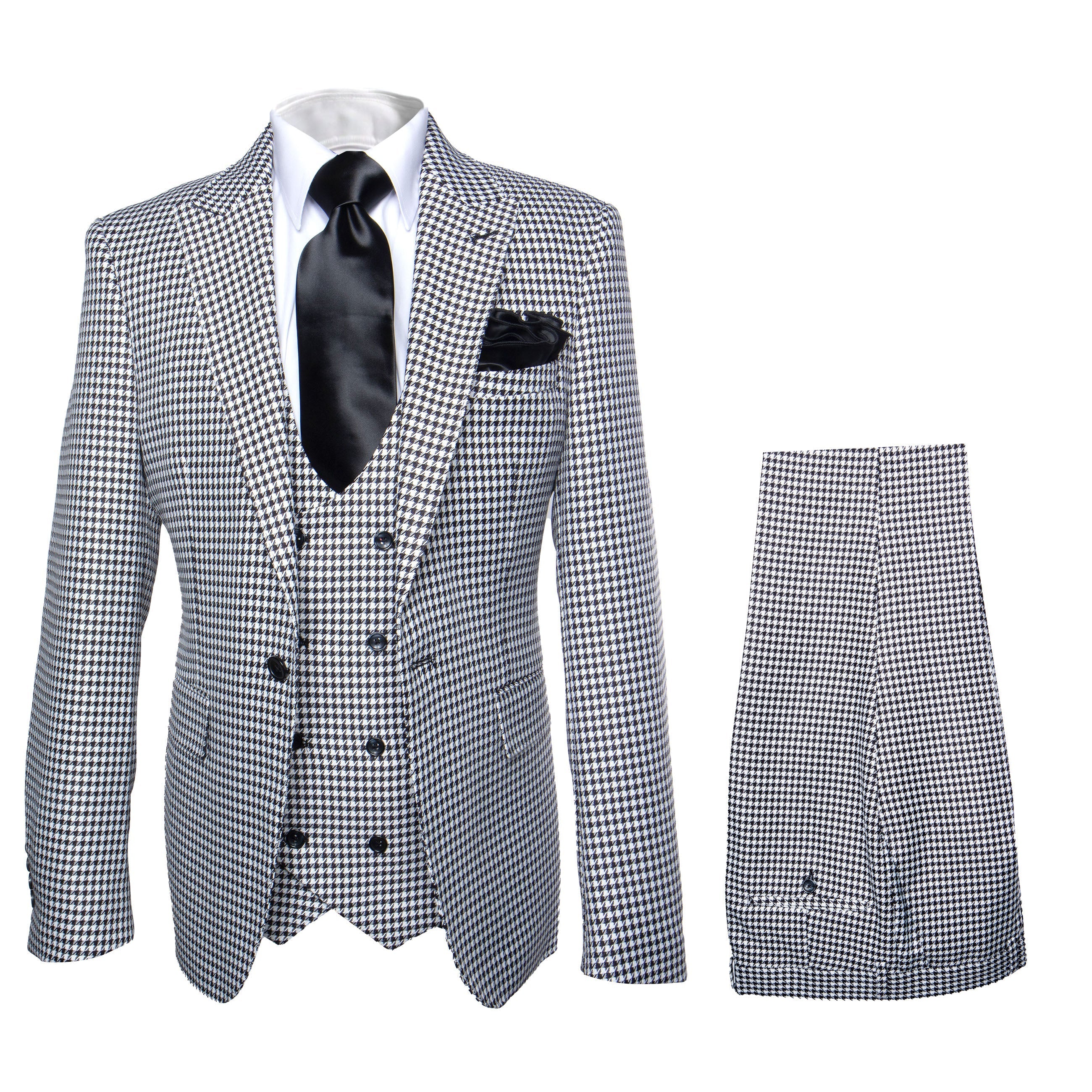 Rossi Man MAX RM1710 Slim Fit 3-Piece Suit – Modern Black and White Suit for Men - 34R