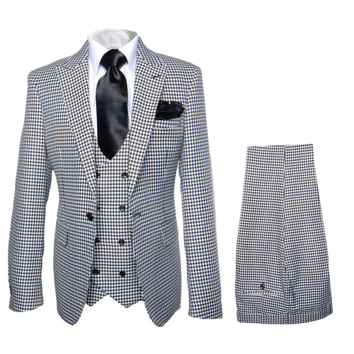 Rossi Man MAX RM1710 Slim Fit 3-Piece Suit â€“ Modern Black and White Suit for Men