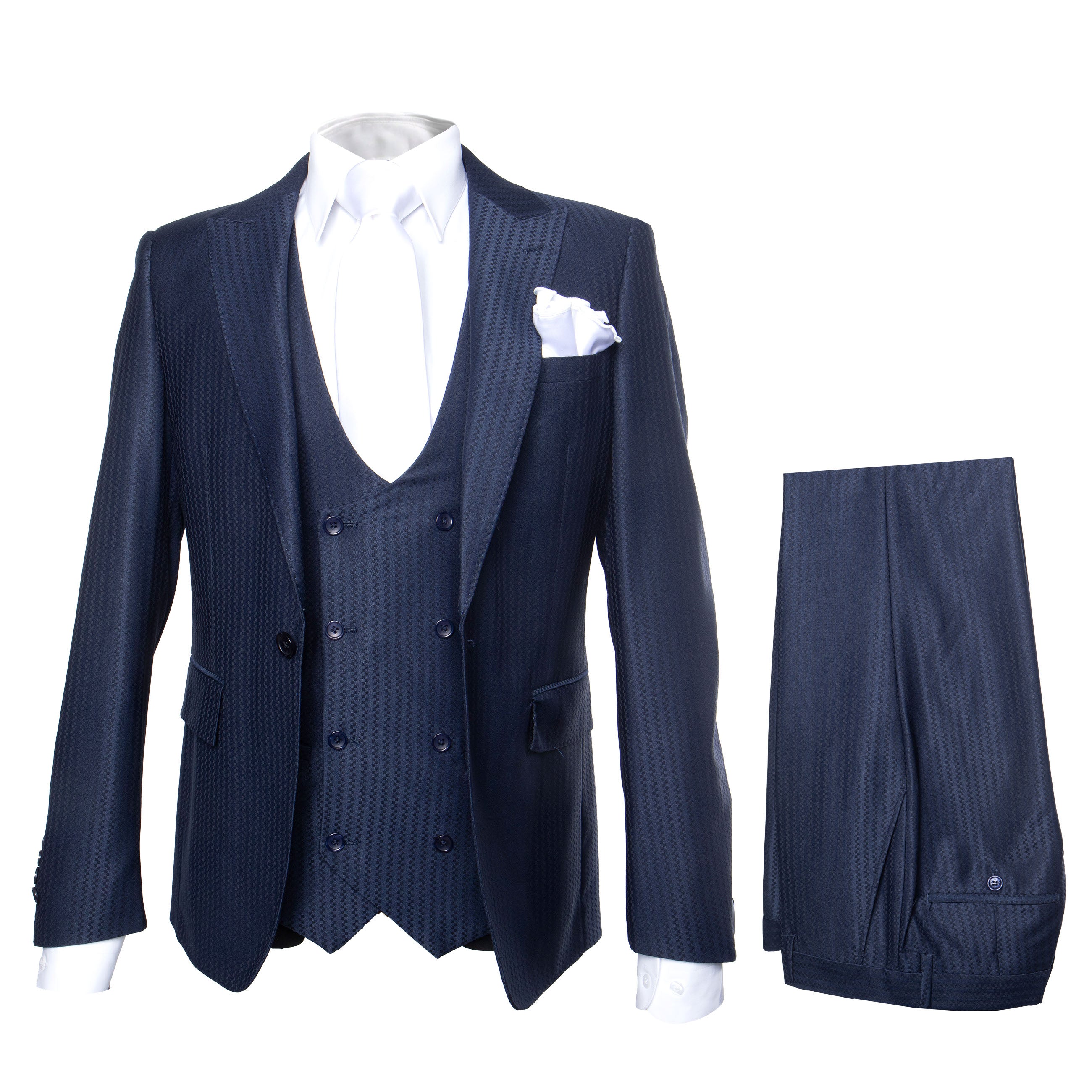 Rossi Man MAX RM1711 Slim Fit 3-Piece Suit â€“ Stylish Navy Formalwear for Men - 34R