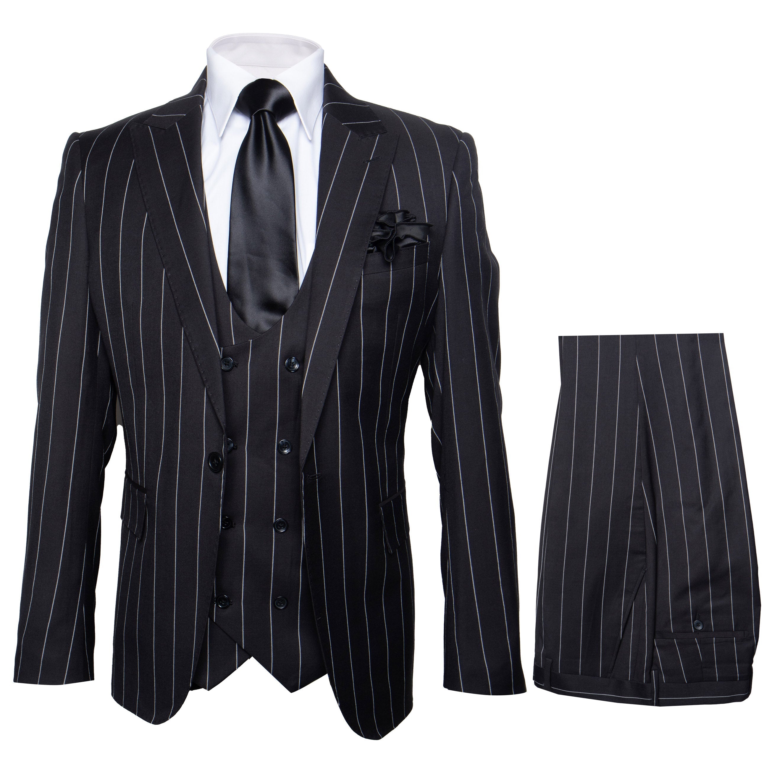 Rossi Man Max RM1728 Slim Fit 3-Piece Mens Suit in Black Stripe - 34R